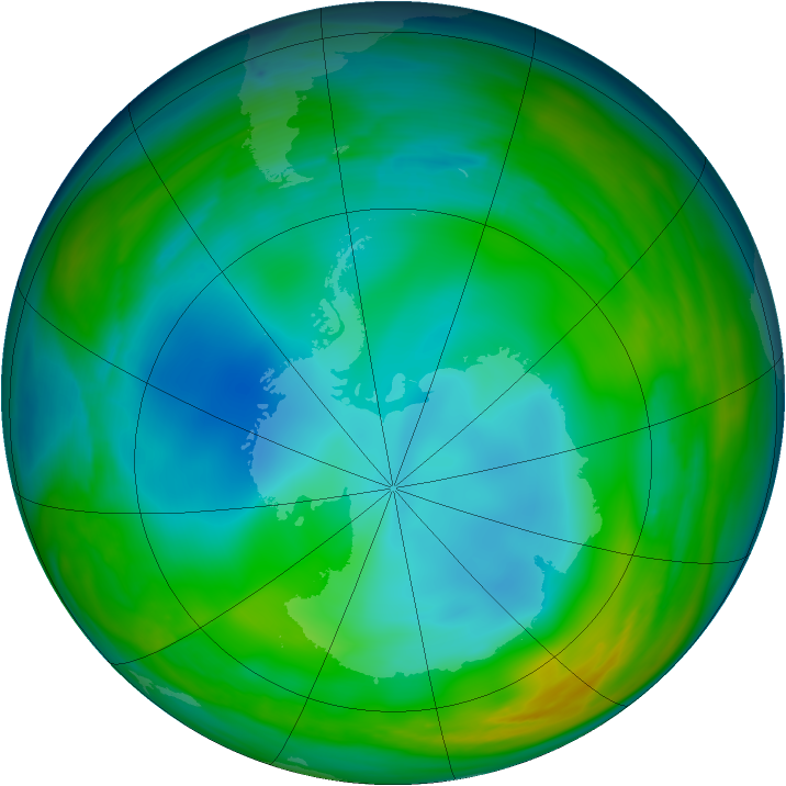Antarctic ozone map for 27 June 2005